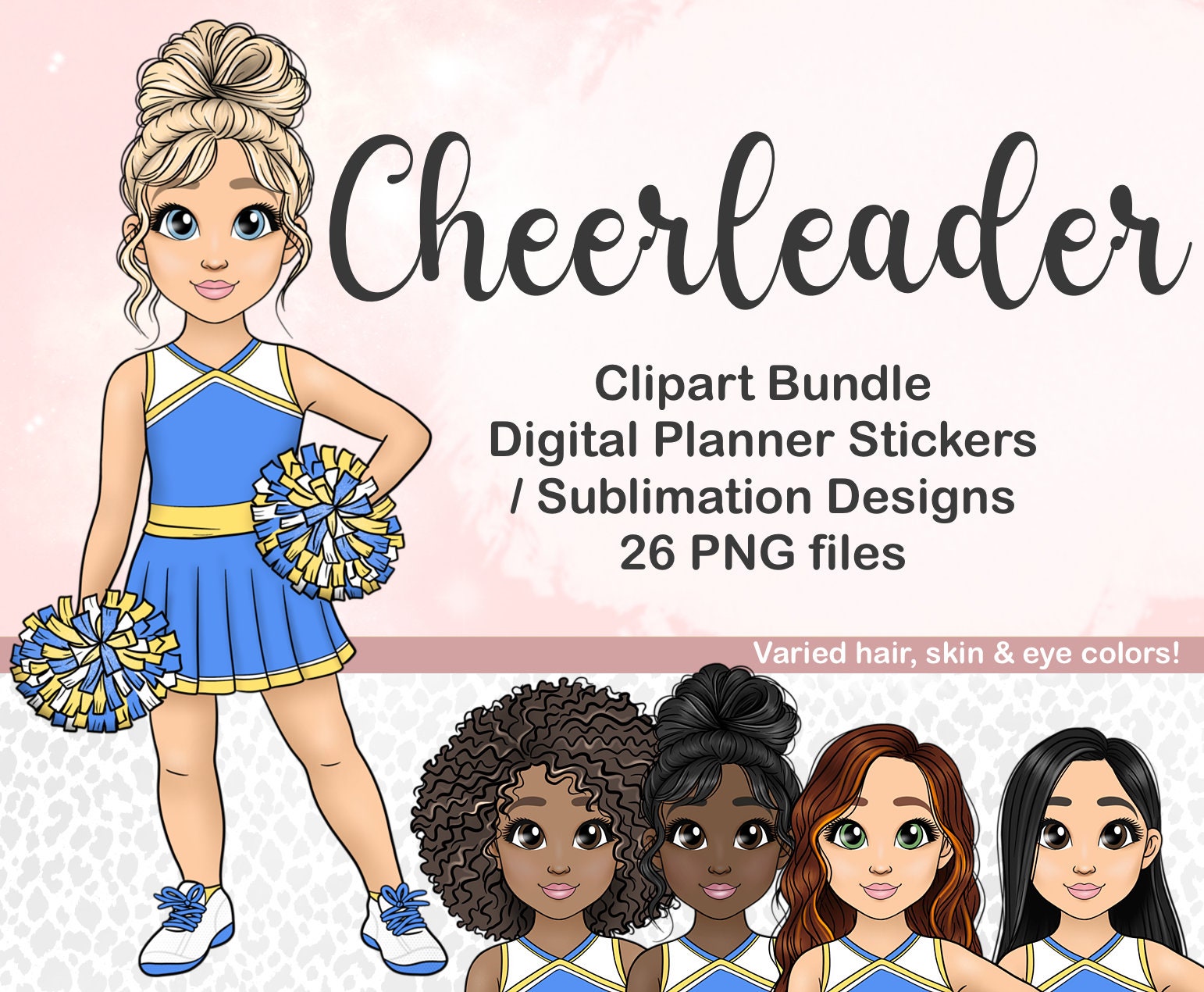 Cheerleader Girl Clipart Kawaii Cheer Team Chibi With Pompoms Etsy Canada
