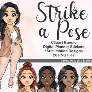 Curvy Planner Girl Clipart, Fashion Doll PNG, Daily Planner Digital Stickers, Woman in Blazer Printable Stickers, Neutral Minimalist Tone