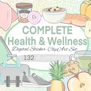 Fitness Clipart Bundle - Health Clipart -  Fruits Vegetables clipart - Gym PNG - Exercise PNG  - Fitness printable sticker / commercial use