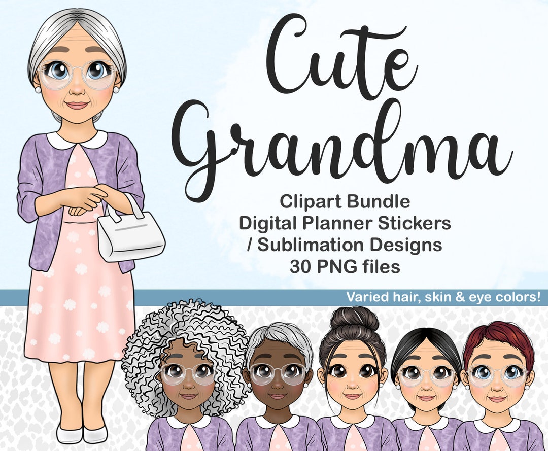 Cute Grandma Clipart, Granny Chibi PNG, Kawaii Old Woman Silhouette ...
