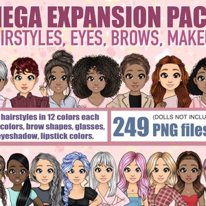 Customisable Hairstyle Clipart Bundle, Hair Digital Planner PNG, Overlay Sublimation Hair Art, Makeup Activity Girl Expansion Pack