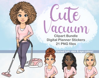 Busy Mom Clipart Bundle | Afro Hair Girl Clipart | Corvées Digital Planner Stickers | Maman Corvées Clipart | téléchargement instantané | Vide PNG
