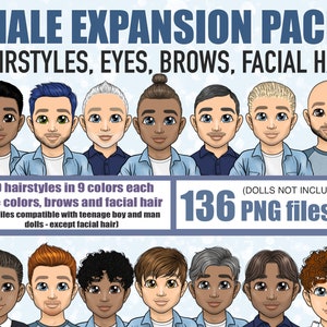 Customisable Men’s Hairstyle Clipart Bundle, Hair Digital Planner PNG, Overlay Sublimation Hair Art, Male Boy Man Facial Hair Expansion Pack