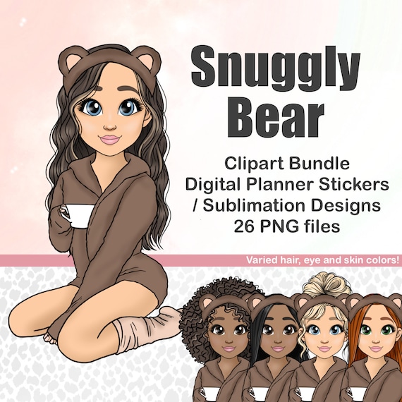 Teddy Bear Chibi Doll, Kawaii Fashion Hot Chocolate Fashion Girl Clipart, Cute Cosy Planner Printable Sticker, Black Tumbler Sublimation PNG