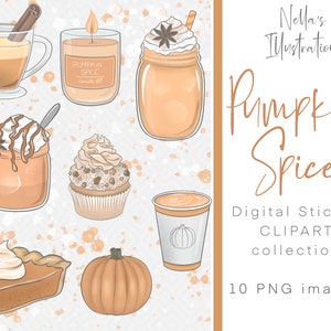 Hand drawn Pumpkin Spice Clipart / Rustic Clipart / Pumpkin PNG / watercolor clipart  / Fall Goodnotes Sticker