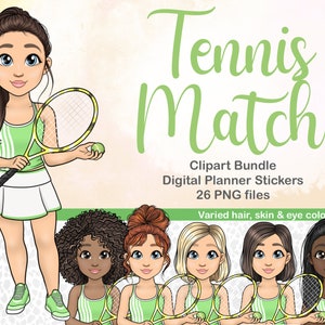 Tennis Girl Clipart / Fitness Girl Clipart / Donna afroamericana PNG / Activity Planner Stampabile / Cute Chibi Girl Clipart / Sporty Girl