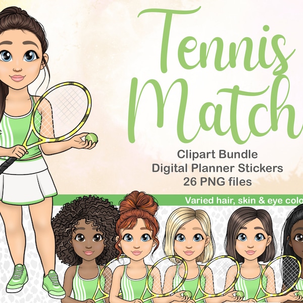 Tennis Girl Clipart / Fitness Girl Clipart / African American Woman PNG / Activity Planner Printable / Cute Chibi Girl Clipart / Sporty Girl