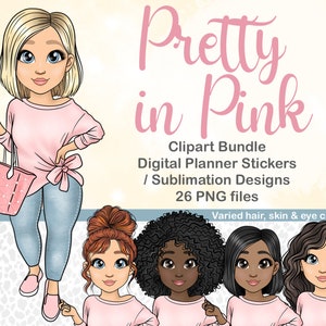 Hand drawn Kawaii Curvy Girl Clipart, Jeans Girl Clipart, Mom Planner Sticker, Personalised Girl, Custom Character PNG, Instant Download
