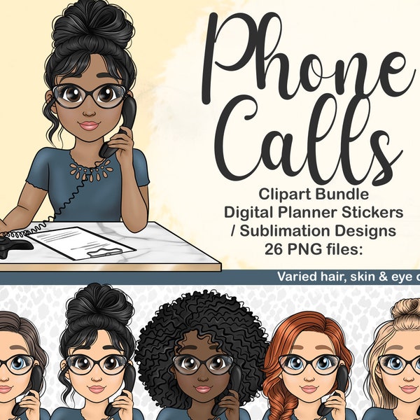 Woman Making Telephone Calls Clipart, Corporate Office Woman with Phone PNG, Businesswoman Babe Digital Planner Sticker, Call Centre Job