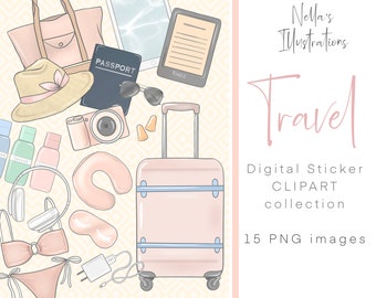 Boss babe Travel clipart bundle commercial use / Travel digital planner stickers / vacation clipart / tourist png feminine travel clipart /