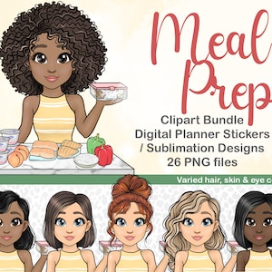 Meal Prep Mom Planner Clipart, Gezond Meisje PNG, Fitness Clipart, Cute Fit Meisje Afdrukbare Sticker, Meal Tracker Clipart, plr digitale sticker