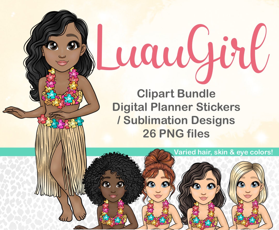 Luau Clipart, Luau Girl Digital Sticker, Luau Invitation Instant ...