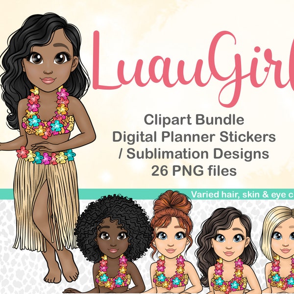 Luau Clipart, Luau Girl Digital Sticker, Luau Invitation Instant Download, Luau SVG Shirt, Luau SVG, Hawaii Girl PNG, plr Digital Sticker