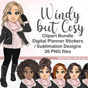 Fashion Girl in Leather Jacket Clipart, Kawaii Planner Art PNG, Kawaii Chibi Doll, Black Girl Clipart, Personalised Sublimation Cricut Files