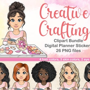Crafting Clipart, Crafting logo, craft lady clipart, crafty girl clipart, crafting planner Girl clipart, Black woman crafting queen png