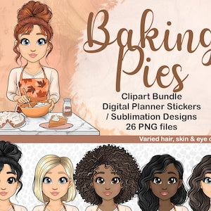 Baker Girl Clipart, Baking Fall Pies Mujer PNG, Otoño Clipart, Acción de Gracias Lady Digital Planner Pegatinas, Otoño BuJo Imprimible Pegatina svg