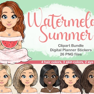 Clipart de niña dibujada a mano, clipart de frutas, kawaii chibi png, pegatinas Goodnotes saludables, imprimibles para niños, ilustración de planificador de libros para niños