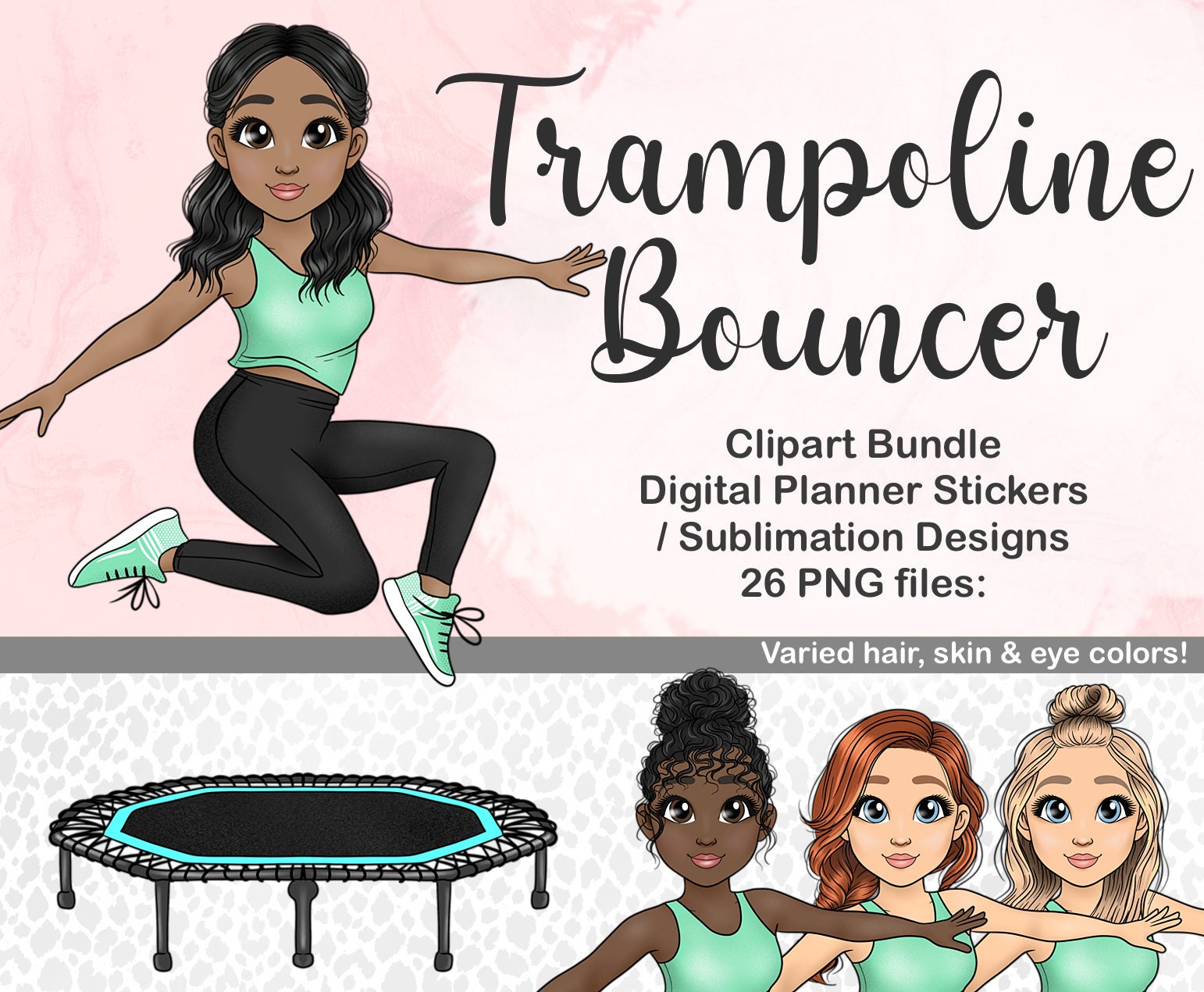 Outdoors and Recreation Clipart-girl jumping playing on trampoline clipart