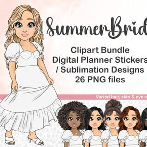 Niedliche Sommer Braut Mädchen in Jeans PNG, Kawaii Mode Mädchen Clipart, Hen Do Digital Planner Puppe Bundle, Hochzeit PNG, Becher Sublimation Dateien