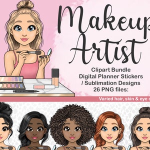 Makeup Artist Girl Clipart, Beauty Salon Woman PNG, Lipstick Eyeshadow Blush Mascara Mom, Beautician Logo, Girly Digital Planner Sticker