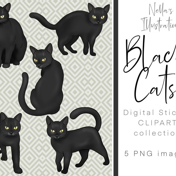 Black Cat clipart / Black Cat Png / Black Cat SVG / Halloween Black Cat Clipart / Black Cat Digital Stickers / Black Cat Planner Stickers
