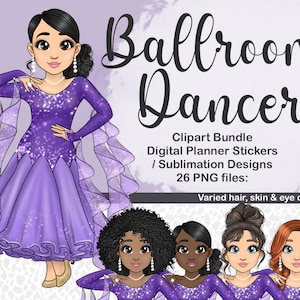 Clipart di ballerina di sala da ballo glamour, PNG di abito da ballo di valzer, illustrazione di donna di tango foxtrot quickstep, adesivo per pianificatore di gare di ballo