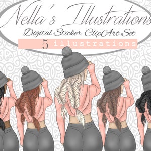 Winter Hairstyle Clipart Bundle Fashion Girl Commercial Use / hair digital planner sticker / Fashion Braids Clipart bundle