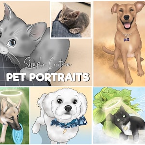 Portrait d'animal de compagnie personnalisé, peinture personnalisée de portrait de chien, location d'artiste, illustrateur à louer, portrait numérique d'animal de compagnie personnalisé, portrait de chat en dessin animé