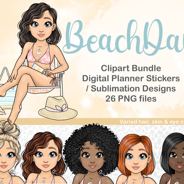 Beach Girl Clipart, Girls Beach Trip SVG, PLR Digital Stickers, Summer Girl png, Family Clipart Beach, Hot Girl Mom Summer svg, Cute PNG