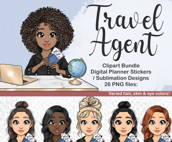 Travel Agent Woman Clipart, Tourism Agency Girl PNG, Tourist Consultant Digital Planner Sticker, Cute Plane Tickets and World Globe SVG file