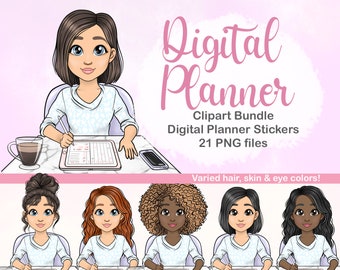 Digital Planner Girl PNG| Digital Planning iPad Clipart | Crafty Girl SVG | Printable Sticker Cricut Clipart | Precut