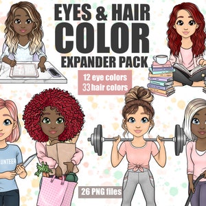 Custom Hairstyle Clipart Bundle / Cute Cartoon Hairstyle PNG / Overlay Sublimation Hair Art / Hair Activity Girl Expander Pack