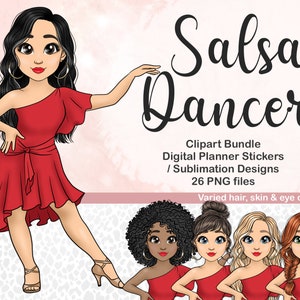 Salsa Dancer Clipart Girl, Latin Woman Dancing PNG, Flamenco Samba Lady Illustration, Hispanic Latina Mom Digital Planner Sublimation SVG
