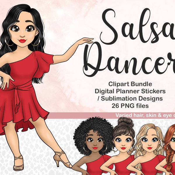 Salsa Dancer Clipart Girl, Latin Woman Dancing PNG, Flamenco Samba Lady Illustration, Hispanic Latina Mom Digital Planner Sublimation SVG