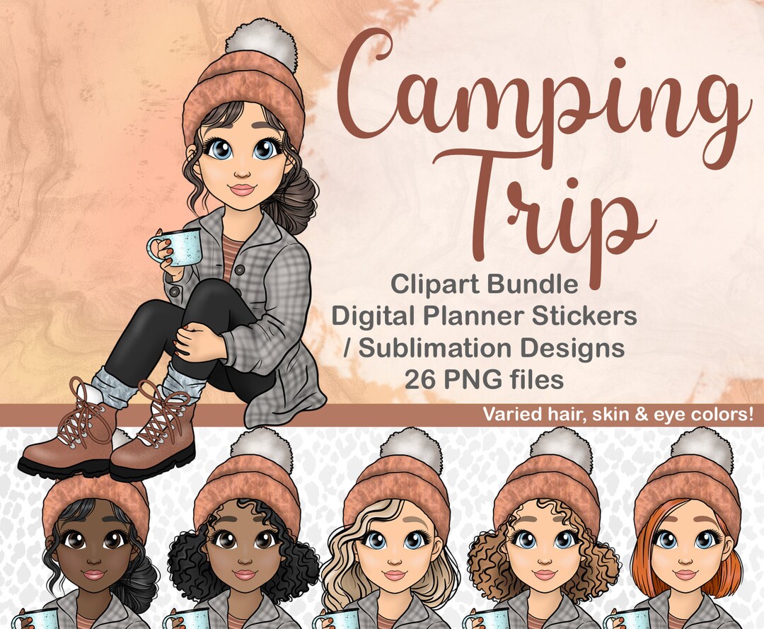 Camping Trip Girl Clipart, Cosy Fall Fashion Woman PNG, Autumn Mug SVG ...