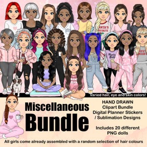 Boss Babe Clipart Verschiedenes Bundle, Cozy Girl Boss PNG Pack, arbeitende Mutter digitale Planer Aufkleber, Afro Mädchen, Planer Mädchen Printables