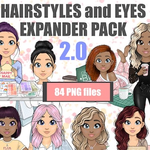 Paquete de imágenes prediseñadas personalizable / Cute Cartoon Hairstyle PNG / Overlay Sublimation Hair Art / Hair Activity Girl Expander Pack