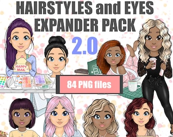 Customisable Clipart Bundle / Cute Cartoon Hairstyle PNG / Overlay Sublimation Hair Art / Hair Activity Girl Expander Pack