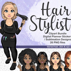 Kapper Clipart, Kapsalon Vrouw PNG, Beauty Fashion Girl Digitale Planner Sticker, PNG Bestanden voor Sublimatie, Zwart Meisje Clipart SVG