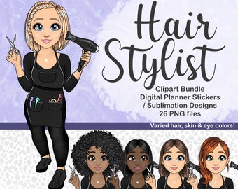 Hairdresser Clipart, Hair Salon Woman PNG, Beauty Fashion Girl Digital Planner Sticker, PNG Files for Sublimation, Black Girl Clipart SVG