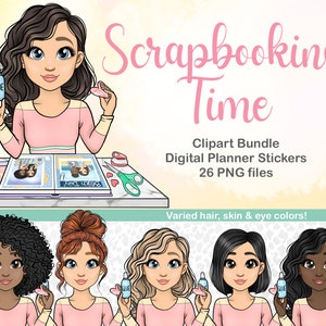 Handgezeichnetes Scrapbooking Crafty Girl Clipart, Crafter Logo, Scrapbook Papier Doll, Sticker Machine Clipart, Craft Chibi Girl Profilbild