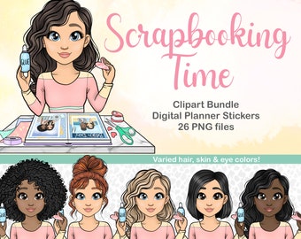 Hand drawn Scrapbooking Crafty Girl Clipart, Crafter Logo, Scrapbook Paper Doll, Sticker Machine Clipart, Craft Chibi Girl Avatar