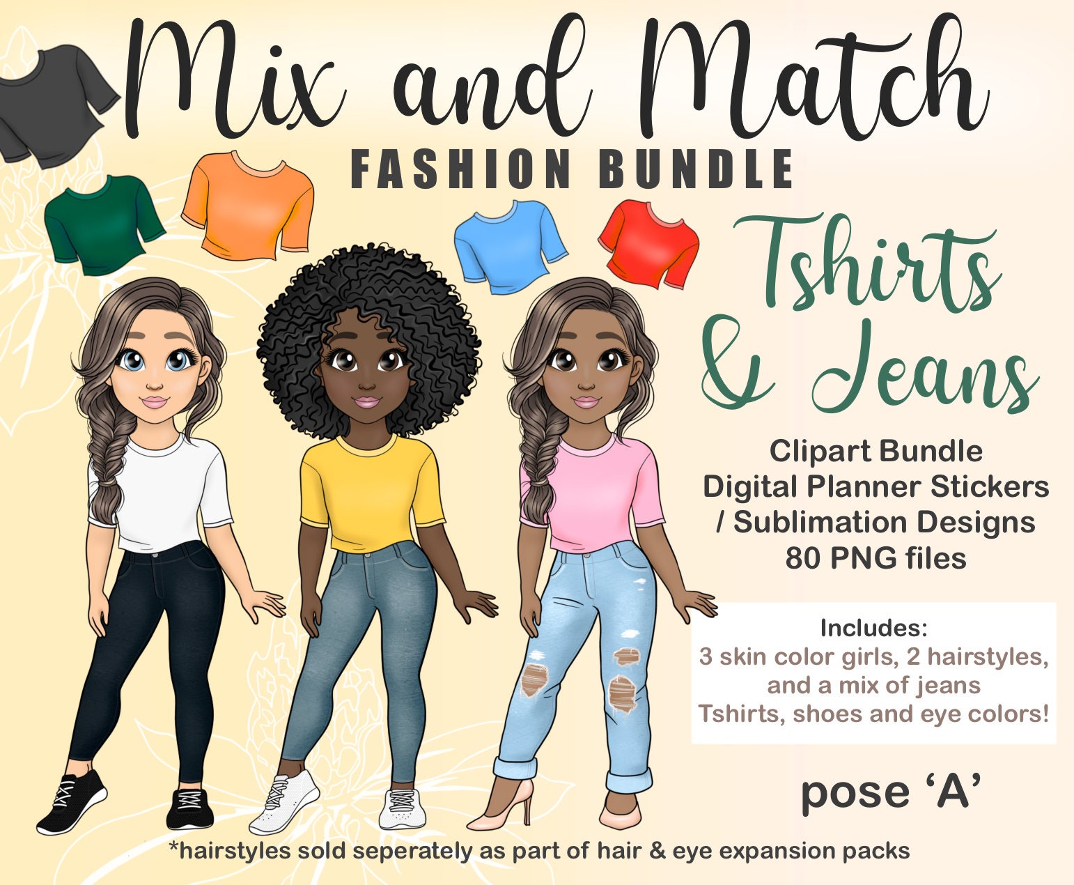 Customisable Mix Match Dressup Dolls Tshirt and Jeans Casual Etsy