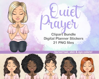 Praying Girl Clipart, Faith Prayer Clipart, Woman PNG, Women’s Hands Devotional Digital Planner Sticker, Gratitude Clipart, Instant Download