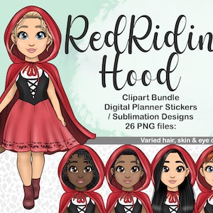 Meisje in Red Riding Hood kostuum PNG, Halloween clipart, sprookjesachtige clipart, kinderverhalenboek digitale sticker, Trick or Treat sublimatie