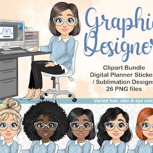 グラフィック デザイナーのクリップアート、Photoshop の女性 PNG、仕事の SVG、コンピューターの前にいる女の子の印刷可能なステッカー、デザイナーのオフィスガールのデジタル ステッカー、ダウンロード