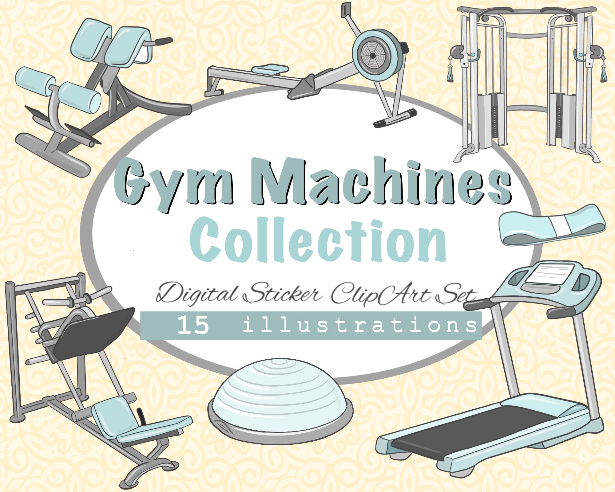 Workout Guide Grafik / Gym Machines Fitness Equipment Clipart Etsy