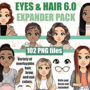 Customisable Hairstyle Clipart Bundle, African American Hair Locs PNG, Overlay Sublimation Hair Art, Personalised Girl Expander Pack