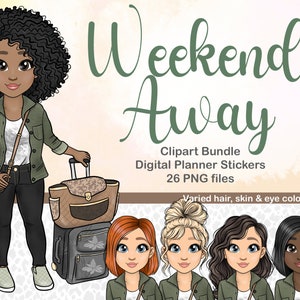 Weekend Away Travel Girl clipart / Travel Planner imprimible clipart / Maleta Bolsa Fashion Girl PNG / Pegatina imprimible Cricut Travel Girl