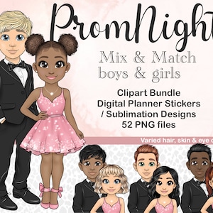 Paquete de imágenes prediseñadas para niños y niñas de graduación, archivos de sublimación para niños formales de la escuela, muñeca Chibi de baile escolar personalizable, lindo rey de graduación y reina SVG